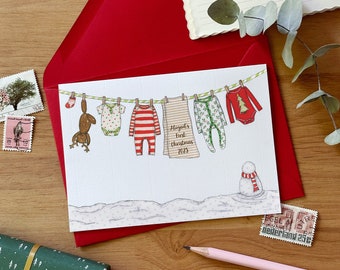 Personalised Baby's First Christmas Card - Washing Line Design