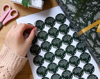 Recycled Green Greenery Wrapping Paper Stickers, Eco Friendly Christmas Wrapping Paper Set, Plastic Free Gift Wrap Labels