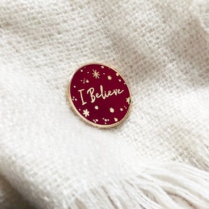 Red I Believe Christmas Enamel Lapel Pin Badge - Deep Red