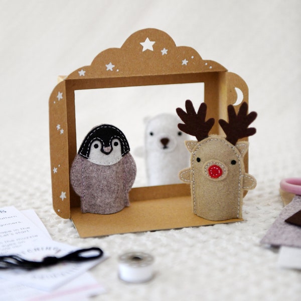 Make Your Own Winter Finger Puppets Craft Sewing Kit -  Plastic Free Children's Stocking Filler, Eco Friendly Christmas Craft Kit