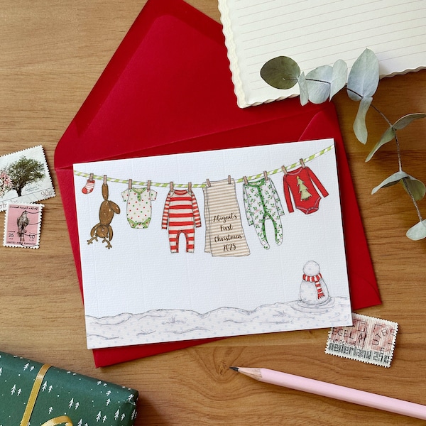 Personalised Baby's First Christmas Card - Washing Line Design