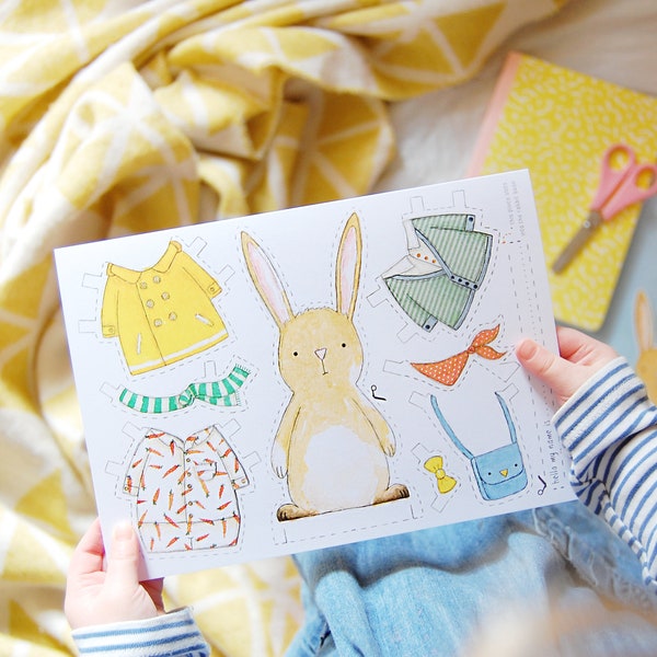 Rabbit Paper Doll Dress Up Activity Card, Children's Easter Card