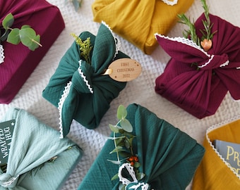 Herbruikbare cadeauverpakking met kant afgezet stof - Milieuvriendelijke Furoshiki-kerstverpakking