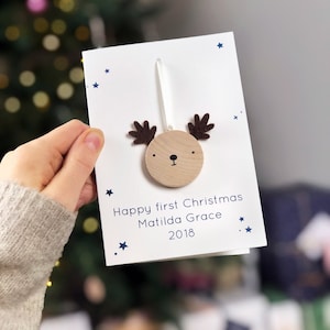 Personalised First Christmas Reindeer Decoration Card image 1