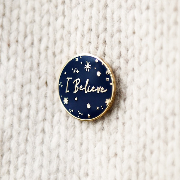 I Believe Enamel Lapel Pin Badge - Navy Blue Christmas Badge, Magical Christmas Stocking Filler Gift