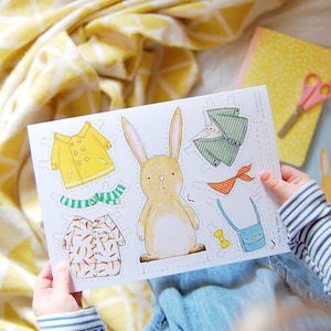 Bambola di carta coniglio biglietto di Pasqua, lavoretto di Pasqua per bambini senza plastica, riempitivo per cestino di Pasqua travestimento da coniglio