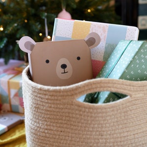 Kit di carta da regalo riciclabile Bear Family, carta da regalo ecologica per Natale, carta da regalo con animali 3D
