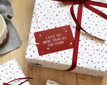 I Love You More WHITE Stars Wrapping Paper Set, Recyclable Eco Friendly Valentine's Day Gift Wrap