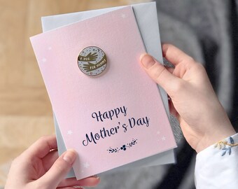 A Hug For Mummy Pin Badge Card, Card With Gift For Mother's Day