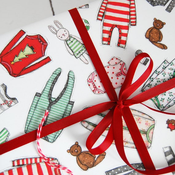 Baby's First Christmas Wrapping Paper Set Illustrated Baby's 1st Christmas Gift  Wrap 