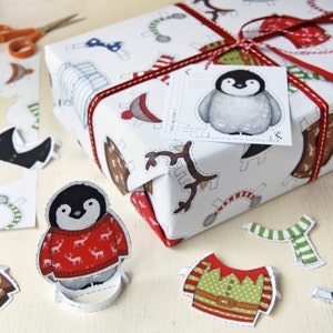 Dress Up Penguin Christmas Recyclable Wrapping Paper Set