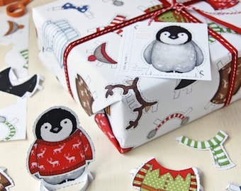 Dress Up Penguin Christmas Recyclable Wrapping Paper Set