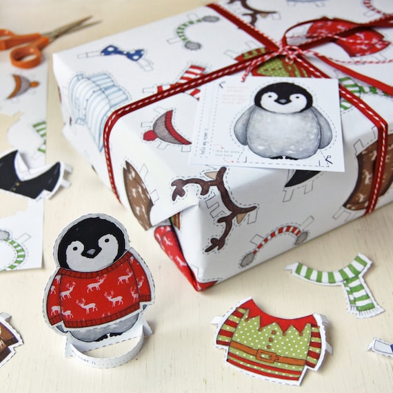 Dress up Penguin Christmas Recyclable Wrapping Paper Set 