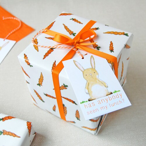 Carrots and Rabbits Wrapping Paper Set Fun Easter Gift Wrap Etsy