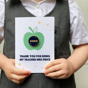 Thank You Teacher Hero Pin Badge Apple Card, Teacher Card
