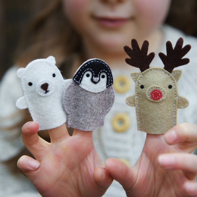 Make Your Own Winter Finger Puppets Craft Sewing Kit Plastic Free Children's Stocking Filler, Eco Friendly Christmas Craft Kit image 3