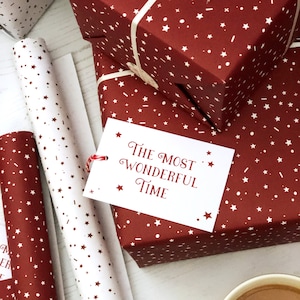 MIXED Red & White Stars 'Wonderful Time' MIXED Recyclable Christmas Wrapping Paper Set image 4