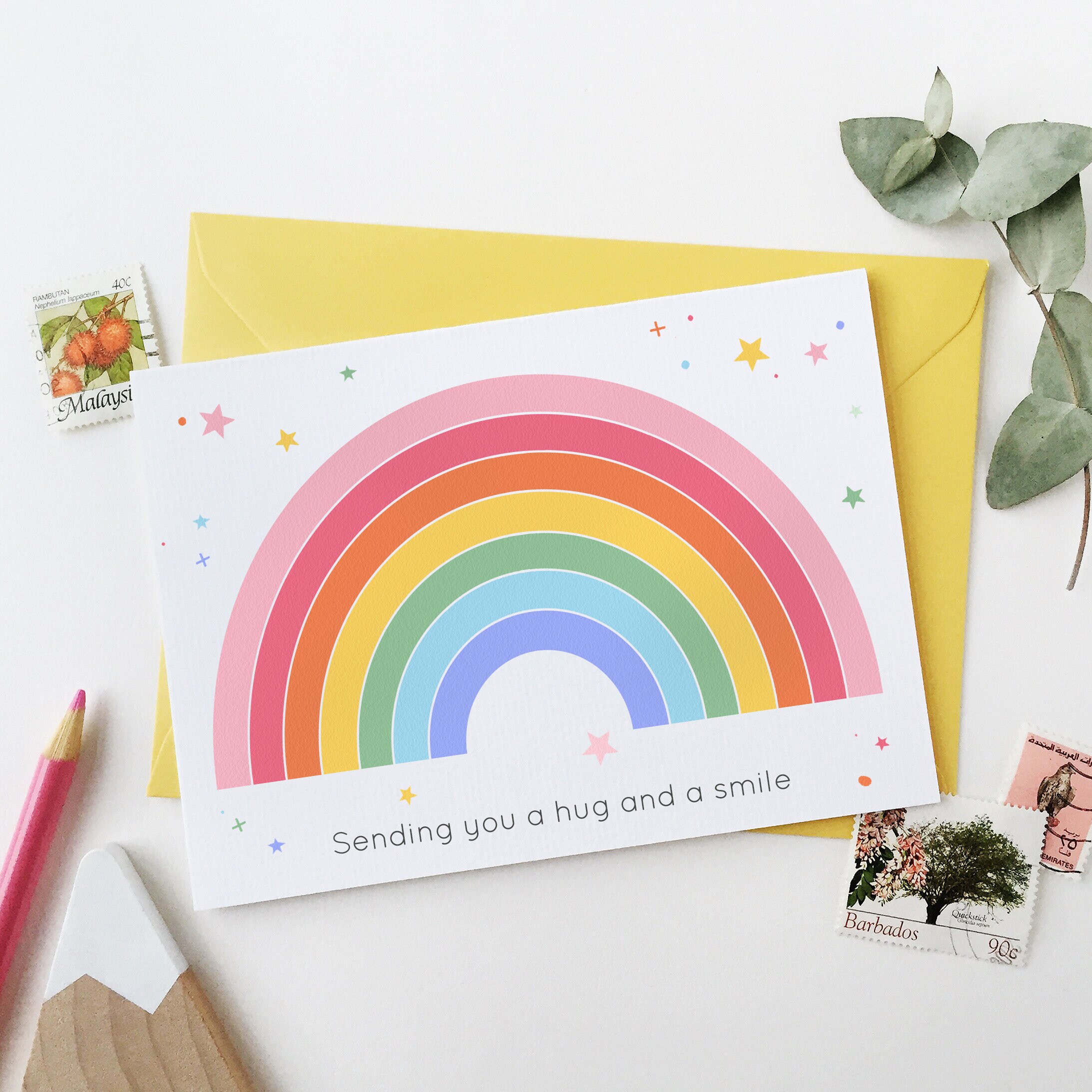 Rainbow Sending A Hug And A Smile Card Etsy