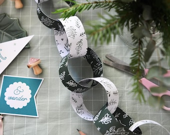 Kit de cadenas de papel navideñas con follaje variado, guirnalda navideña tradicional, decoración navideña vintage reciclable