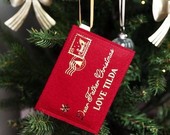 Personalised Letters to Father Christmas Envelope Decoration, Handmade Christmas Tree Decoration, Dear Santa Claus Christmas Eve Box Gift