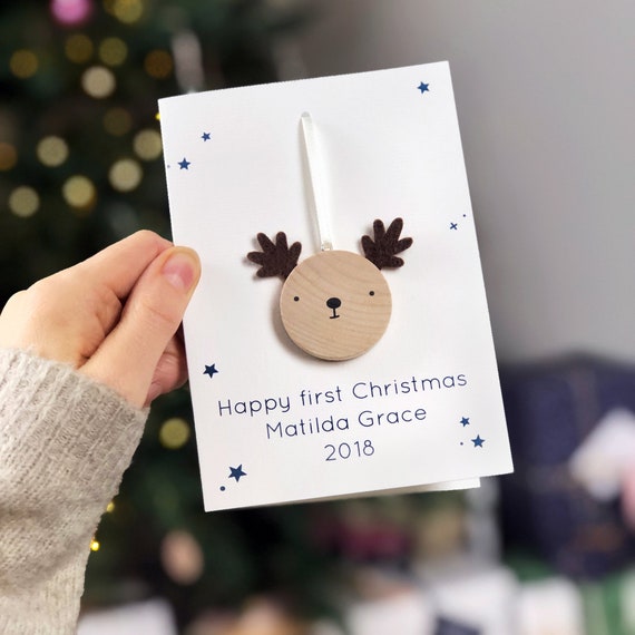 Personalised First Christmas Reindeer Decoration Card