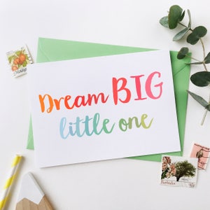 Tarjeta Dream Big Little One, tarjeta para bebé recién nacido, tarjeta con mensaje positivo para recién nacido
