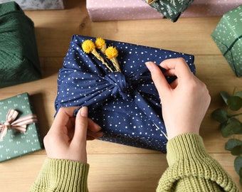 Reusable Navy Stars Fabric Gift Wrap, Furoshiki Cotton Gift Wrapping, Eco Friendly Gift Wrap