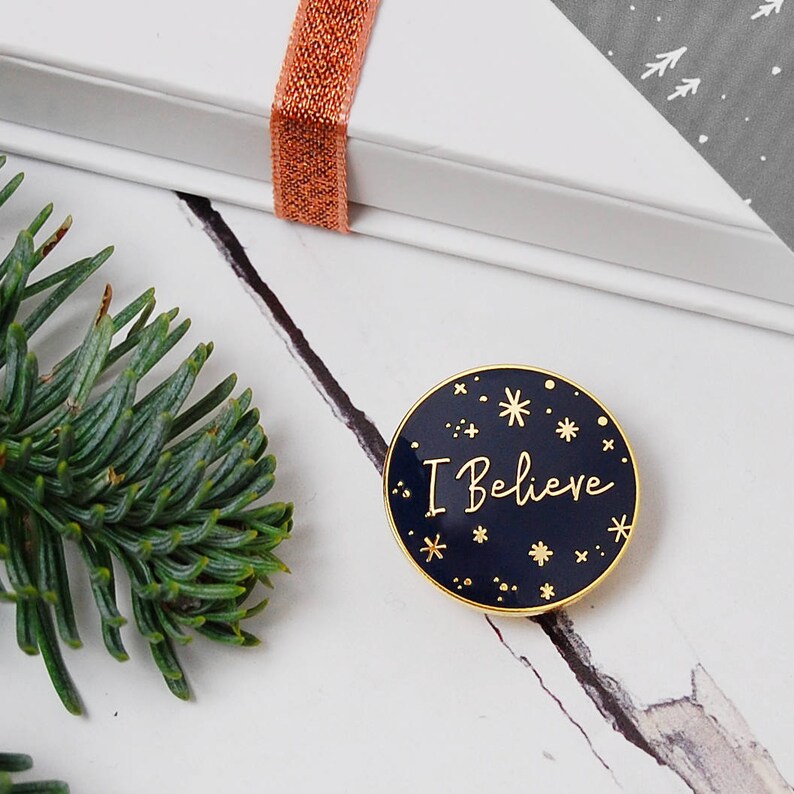 I Believe Enamel Lapel Pin Christmas Pin Badge Navy Blue Etsy