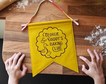 Personalised Daddy And Me Baking Club Pennant Flag, Father’s Day Gift For Dad From Kids, Handmade Baking Gift For Dad, Family Kitchen Gift