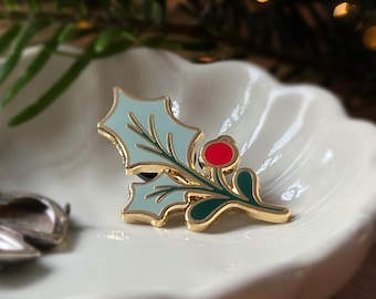 Holly Leaf Enamel Pin Badge - Traditional Vintage Style Christmas Brooch, Heirloom Christmas Stocking Filler Gift