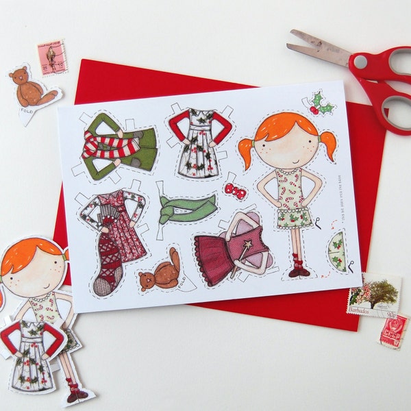 Dress Up Paper Doll Christmas Card,  Vintage Children's Cards