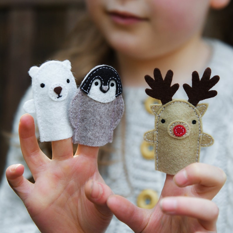 Make Your Own Winter Finger Puppets Craft Sewing Kit Plastic Free Children's Stocking Filler, Eco Friendly Christmas Craft Kit image 6