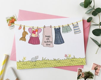 Personalised Birthday Pink Washing Line Card