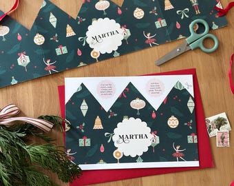 Personalised Nutcracker Christmas Crown Card, Christmas Ballet Card, Christmas Eve Box Filler, Personalised Festive Place Setting
