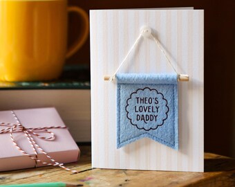 Personalised 'Lovely Daddy' Banner Flag Keepsake Card, Handmade Father’s Day Card For Dad, First Father’s Day Gift, Dad’s Pennant Flag