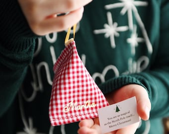 Personalised Christmas Wish Fabric Fortune Cookie Decoration, Handmade Reusable Christmas Table Place Setting, Hidden Treat Tree Decoration