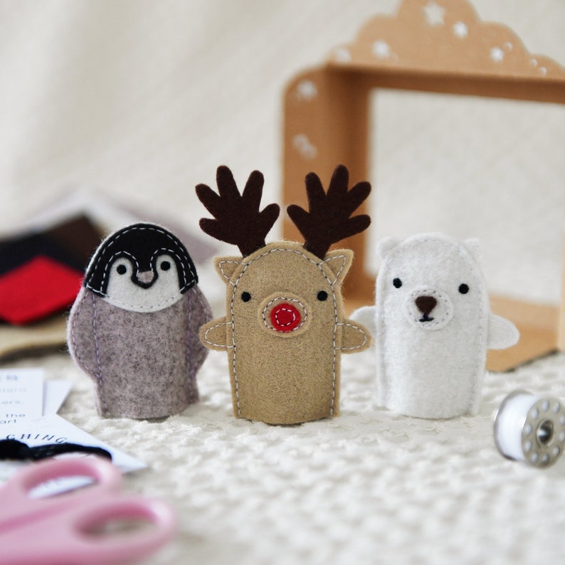 Make Your Own Winter Finger Puppets Craft Sewing Kit Plastic Free Children's Stocking Filler, Eco Friendly Christmas Craft Kit image 2