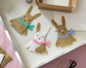 Machen Sie Ihr eigenes Kaninchen Fingerpuppen Bastelset, plastikfreien Osterkorbfüller, Zero-Waste-Nähset für Kinder