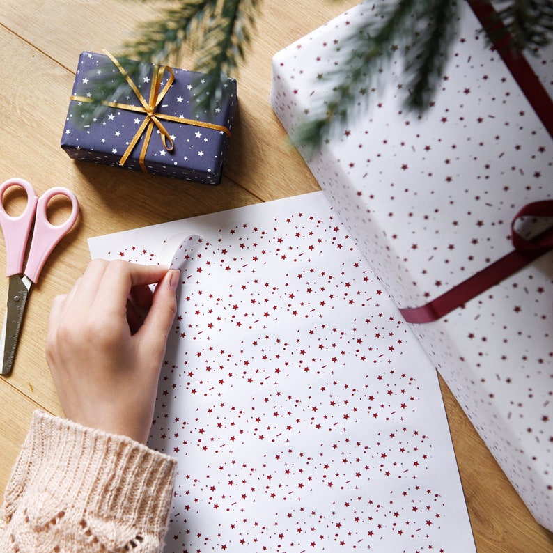 MIXED Red & White Stars 'Wonderful Time' MIXED Recyclable Christmas Wrapping Paper Set image 8