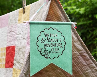 Personalised Daddy And Me Adventure Club Pennant Flag, Handmade Father’s Day Gift For Dad From Kids, Adventure Gift For Daddy, Den Building