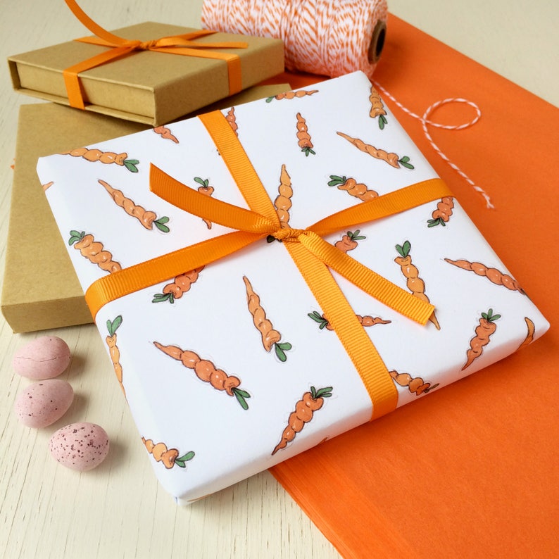 Carrot Wrapping Paper Set Gift Wrap Easter Gift Wrap Etsy