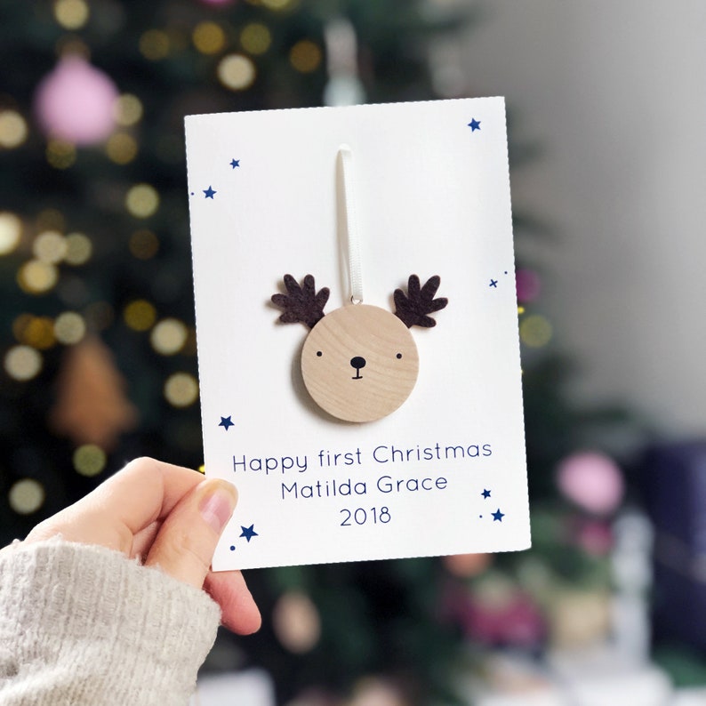 Personalised First Christmas Reindeer Decoration Card image 6