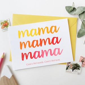 Tarjeta personalizada con las primeras palabras del bebé - Tarjeta personalizada para el primer día de la madre