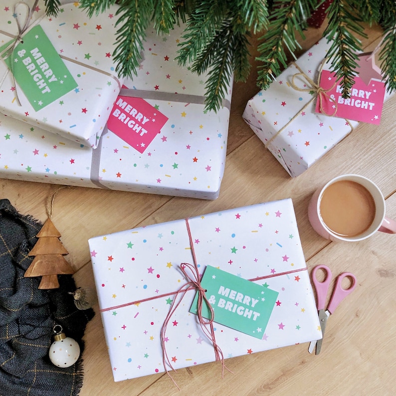 Merry and Bright Christmas Recyclable Wrapping Paper Set Etsy
