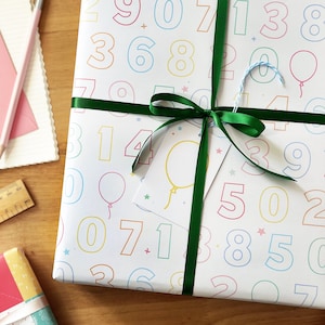 Birthday Numbers Recyclable Wrapping Paper Set - Children&#39;s Birthday Party Eco Friendly Gift Wrap