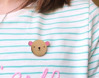 Bear Hug Pink Enamel Lapel Pin Badge