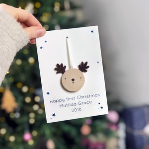 Personalised First Christmas Reindeer Decoration Card image 2