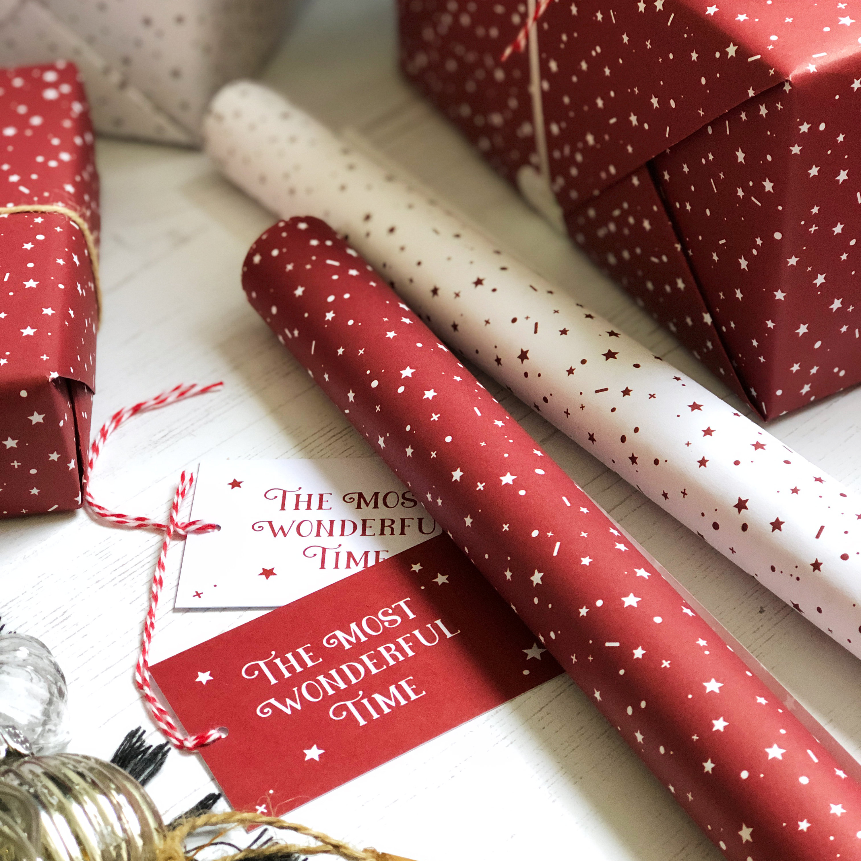 Cute Red and White Secret Santa Thick Wrapping Paper, Holiday Gift Wrap,  Gift Exchange Xmas Christmas Decor (12 foot x 30 inch roll)