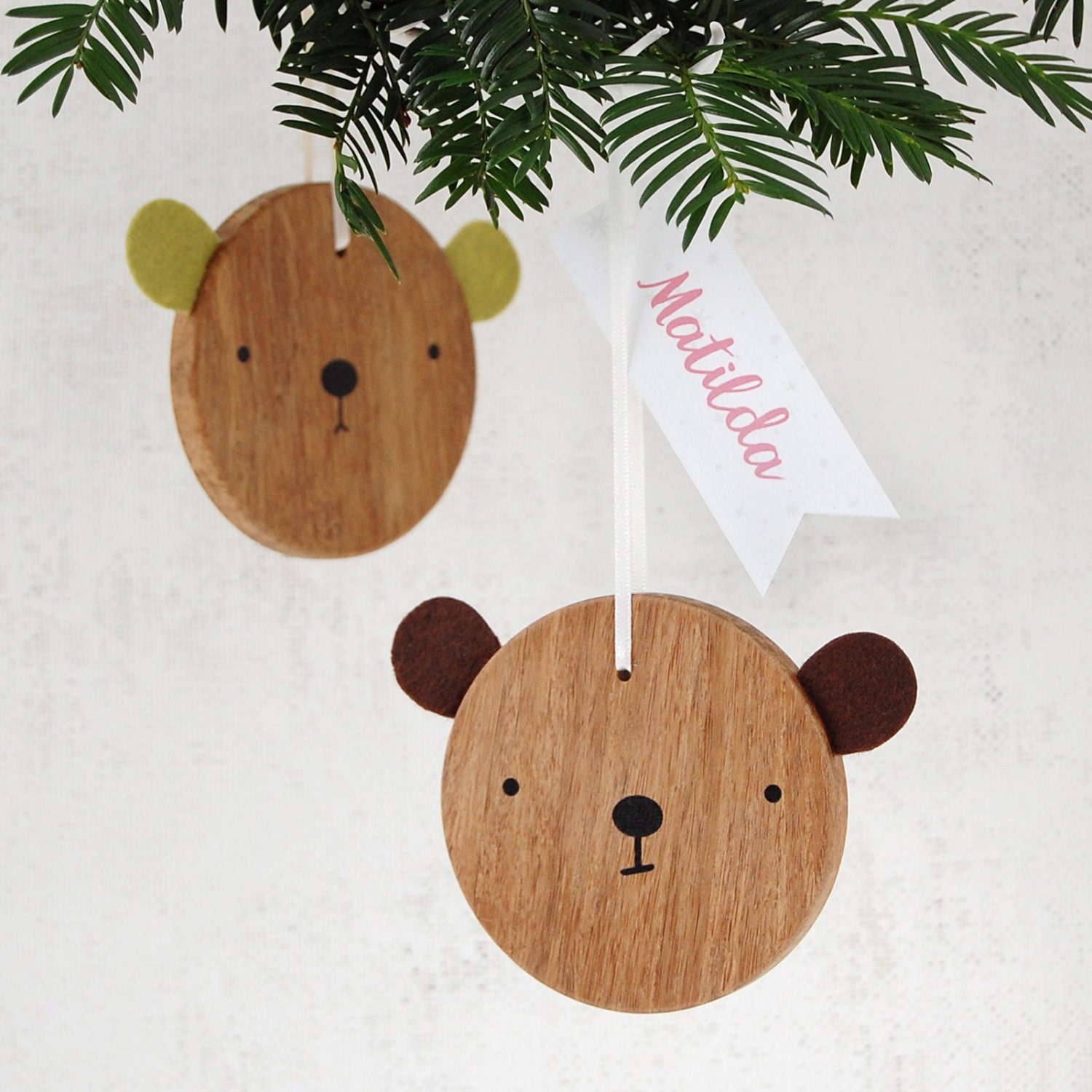 Décoration Personnalisée d'arbre de Noel d'ours en Bois