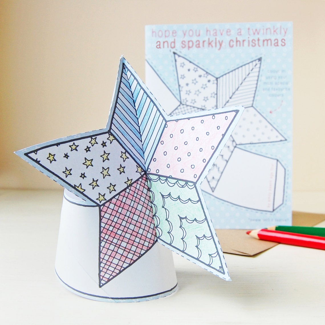 Colour in Star Tree Topper Christmas Card Activity - Etsy